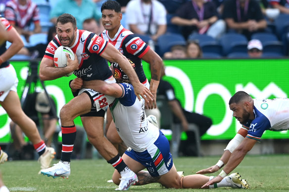 James Tedesco drove the Roosters’ attack and was unlucky not to bag a hat-trick against the Warriors on Saturday.