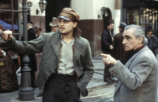 Leonardo DiCaprio and Martin Scorsese on the set of Gangs of New York.