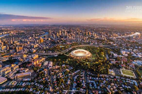 Impressão artística do estádio planejado de Brisbane em Victoria Park.