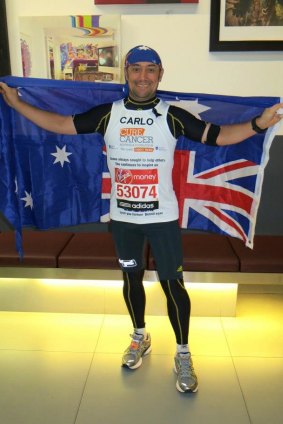 Mr Tonini after completing the London Marathon.