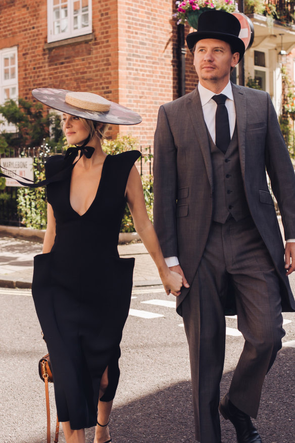 Tap and buy: Nadia Fairfax, wearing her Ascot ensemble, with Nick Adams.