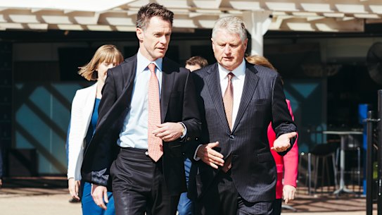 Premier Chris Minns and ATC chairman Peter McGauran at the announcement of the memorandum of understanding on Thursday.