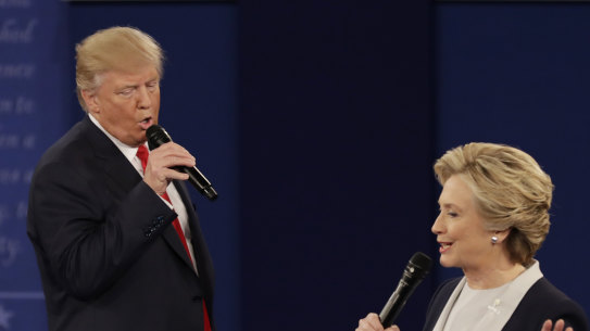 Donald Trump and Hillary Clinton during a 2016 presidential debate.