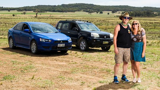 Jay Dryden and Jane Penders live and work in Canberra but spend weekends on a property  they own in Gunning. They always fill up in Gunning because petrol is much cheaper than in Canberra.