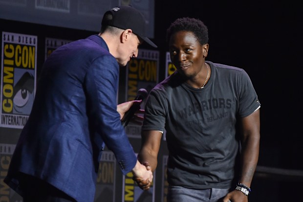 Kevin Feige, left, and David Jonsson attend a panel for Marvel Studios during Comic-Con International on Saturday, July 25, 2026, in San Diego. 