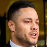 Jarryd Hayne leaving court in 2021.