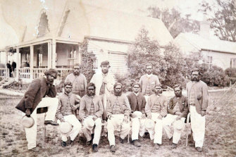 The Aboriginal cricket team who played the Melbourne Cricket Club on Boxing Day, 1866.
