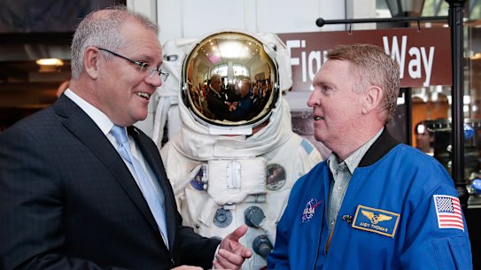 Prime Minister Scott Morrison and Australian astronaut Andy Thomas at the NASA headquarters in Washington DC.