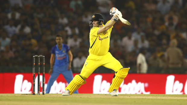 Steve Smith in action for Australia’s T20 side in India this year.