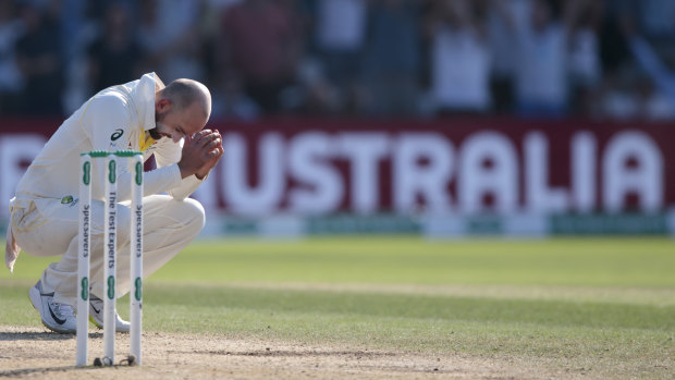 It had all looked so promising: Australia's Nathan Lyon after being hit for 6 by England's Ben Stokes on the fourth day of the 3rd Ashes Test cricket match at Headingley on Sunday.