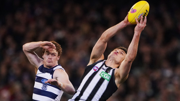 Mixed fortunes: Geelong's Gary Rohan struggled for form, but Darcy Moore's strong comeback from injury was another great sign for the Magpies.