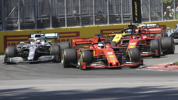 Sebastian Vettel leads Lewis Hamilton in Montreal.