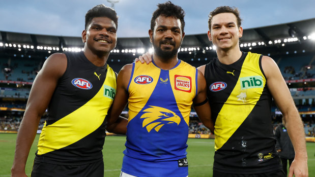 Maurice Rioli jnr, Willie Rioli, and Daniel Rioli at the MCG.