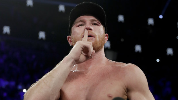Champ: Canelo Alvarez reacts after winning the fight.