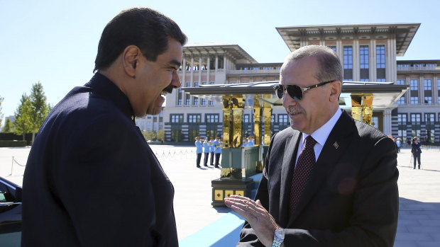 Turkish President Recep Tayyip Erdogan, right, welcomes Nicolas Maduro to Ankara last year. 