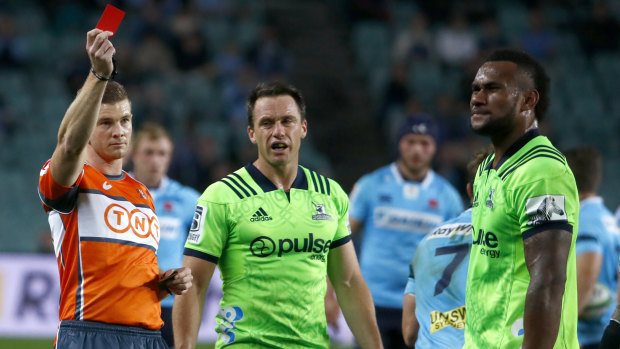 Foul play: Nabura sent off in the 18th minute of the Highlanders' Super Rugby clash at Allianz Stadium.