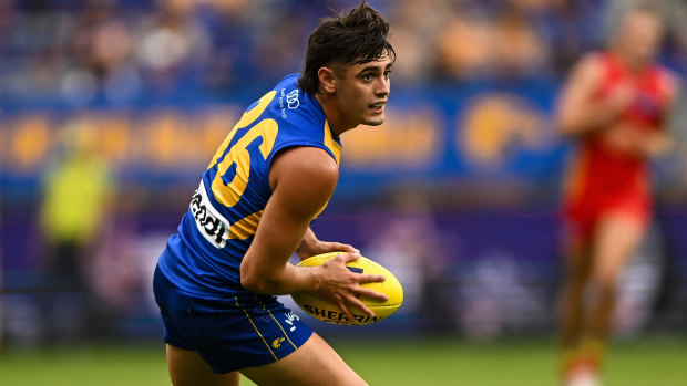 Patrick Naish in action for the Eagles in round one against the Gold Coast Suns.