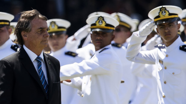 Brazilian President Jair Bolsonaro attends a graduation ceremony at the Naval School in Rio de Janeiro on Saturday.