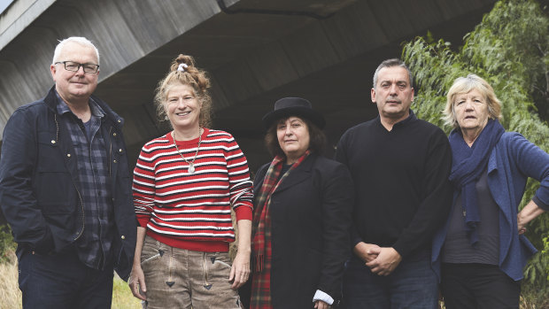 From left, Andrew Bovell, Melissa Reeves, Irene Vela, Christos Tsiolkas and Patricia Cornelius, who have collaborated on Anthem, for the Melbourne Festival.