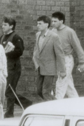 A police surveillance photo of Graeme Jensen, Victor Peirce and Jedd Houghton at the Boronia Shopping Centre in September 1988.