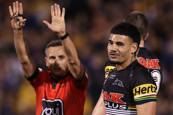 Taylan May is sent to the sin bin.