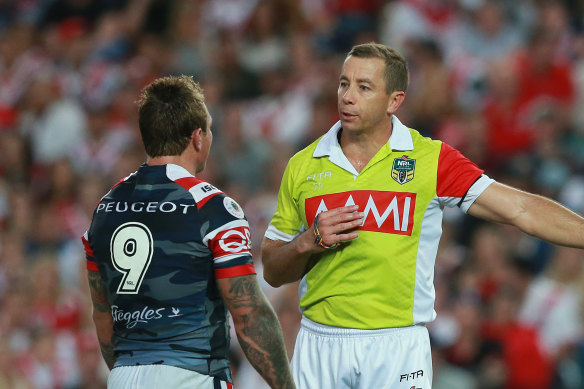 Ben Cummins and then-Roosters captain Jake Friend during the infamous Anzac Day clash of 2016.