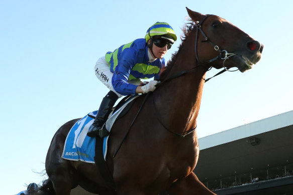 Jamie Kah will ride Another Wil for the late Colin McKenna at Flemington on Saturday. 