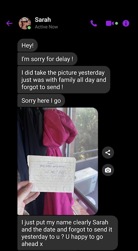 A doctored photo the scammer sent.