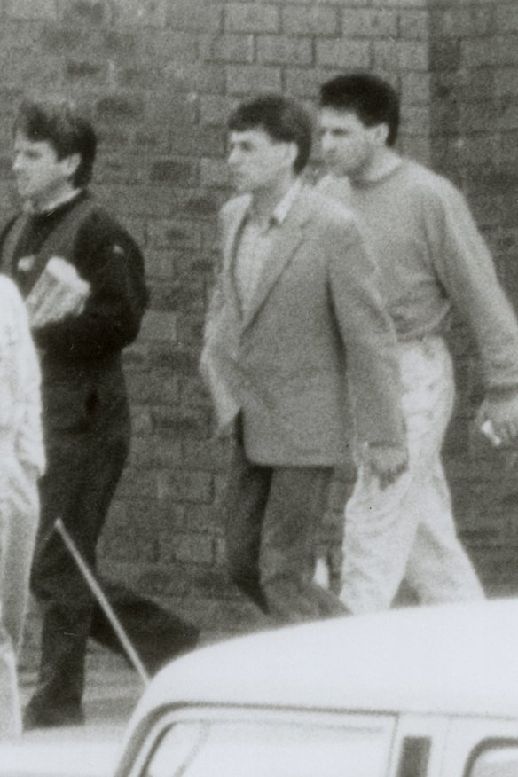 A police surveillance photo of Graeme Jensen, Victor Peirce and Jedd Houghton at the Boronia Shopping Centre in September 1988.