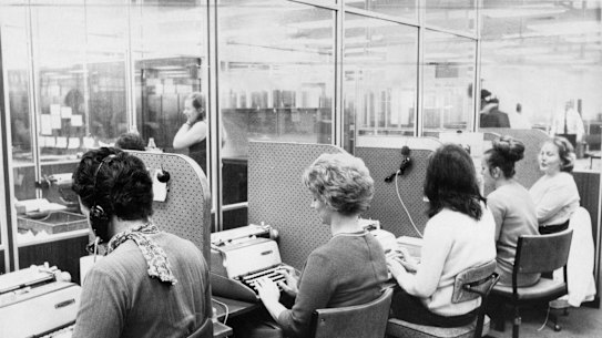 Copy takers at The Age in 1969. 