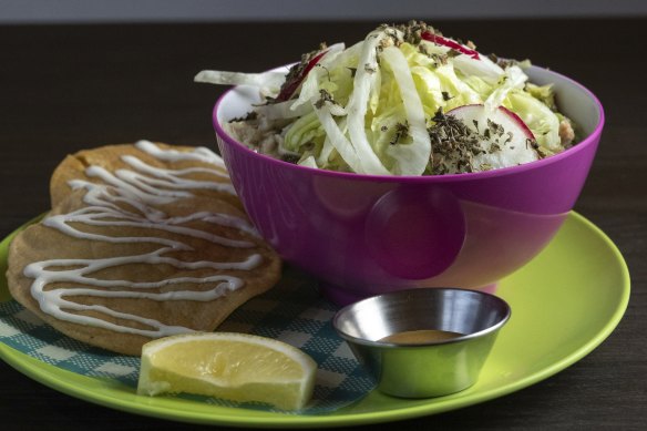 Pozole, a broth topped with lettuce and radish, is one of the world’s great hangover cures.