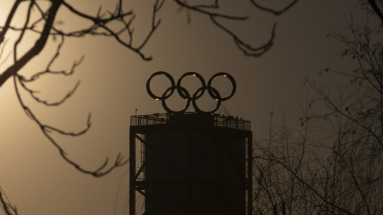 The Olympic rings at Shougang Park in western Beijing’s Shijingshan District.