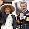 Danish King Frederik and Queen Mary wave to the people during a summer tour to Thisted Municipality in Denmark, Tuesday, Aug. 26, 2025. (Bo Amstrup/Ritzau Scanpix via AP)