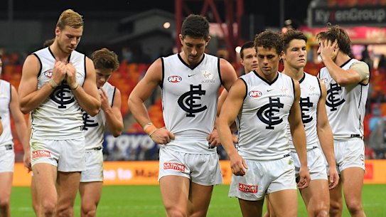 Nothing to write home about: the Blues after the loss to the Giants in Sydney.