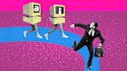 Illustration of AI computers chasing a businessman.