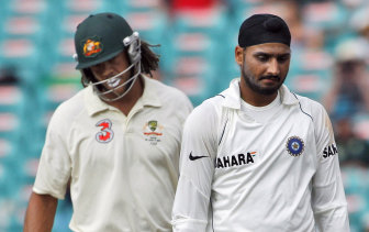 Andrew Symonds and Harbhajan Singh at the SCG in 2008.