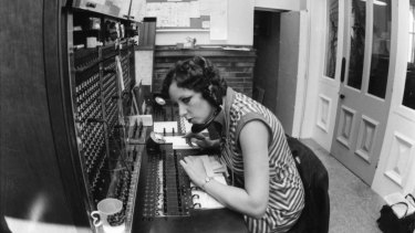 Faye Paulson at her switchboard, one of the last manual exchanges left in Victoria.