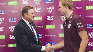Former Manly chief executive Stephen Humphreys with star Tom Trbojevic.