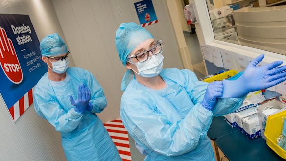 Ruaidhri Carey, left, and Kimberley Counter, both clinical nurse educators inside the ICU.
