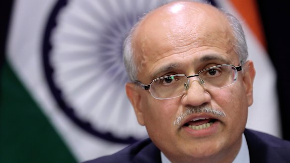 India’s foreign secretary Vijay Gokhale briefs the media about India’s air strikes in Pakistan.