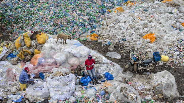 This still from the Anthropocene documentary shows plastics recycling, in Nairobi, Kenya in 2016. 