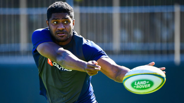 New blood: Isi Naisarani, pictured training with the Wallabies, will be eligible for Australia in April. 