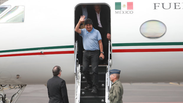 Evo Morales stepping off the plane in Mexico. 