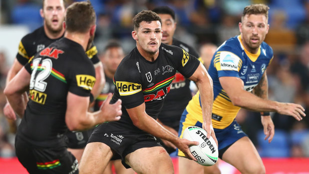 Nathan Cleary runs the ball against the Eels.