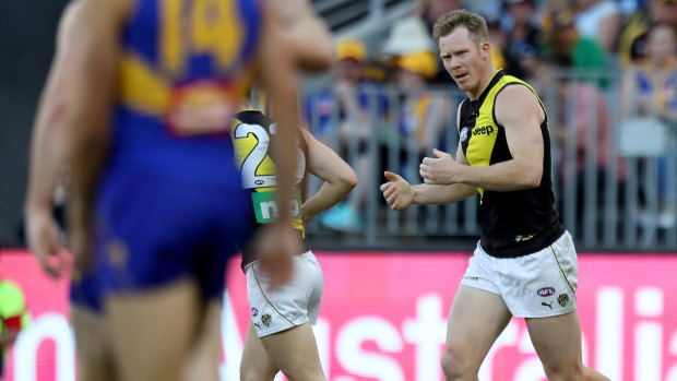 Jack Riewoldt was coughing blood after a bump against the Eagles.