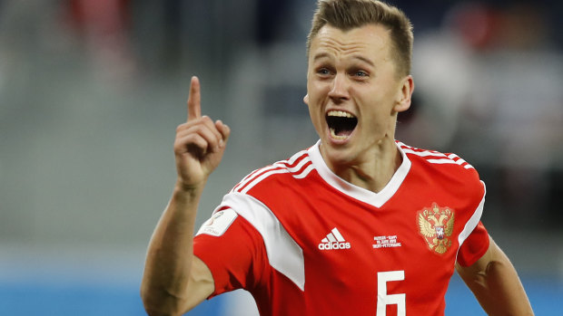 Pure joy: Russia's Denis Cheryshev celebrates after scoring his team second goal. 