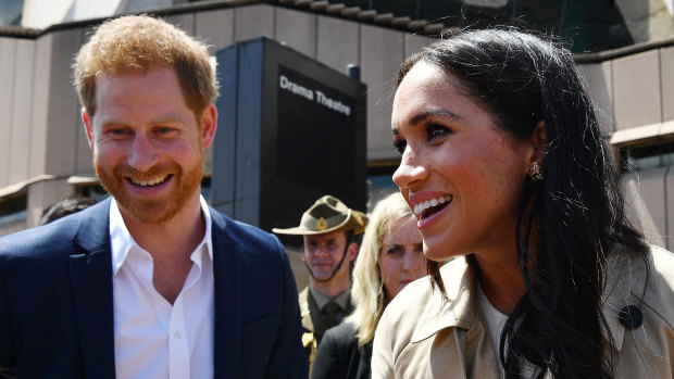 Prince Harry and his wife Meghan meet the people of Sydney at the Opera House on Tuesday. 