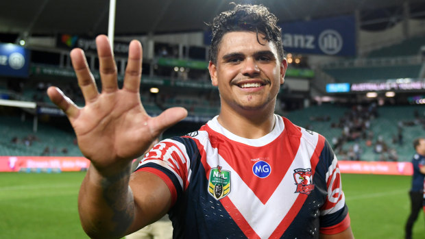 Happy player: Latrell Mitchell has taken the NRL by storm this season.