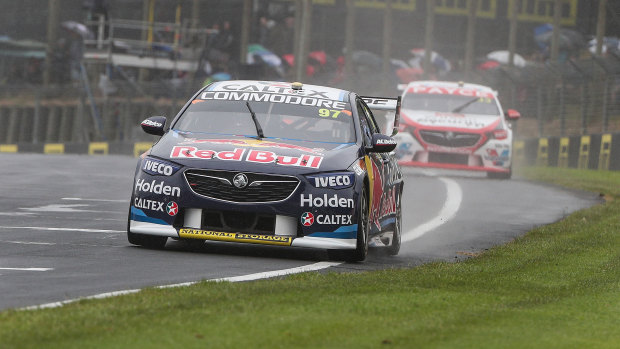 Speed demon: Van Gisbergen drives his Holden Commodore ZB  during a practice session at the Pukekohe Park racetrack.