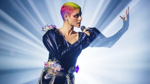 Montaigne performs live on tape for Eurovision 2021.